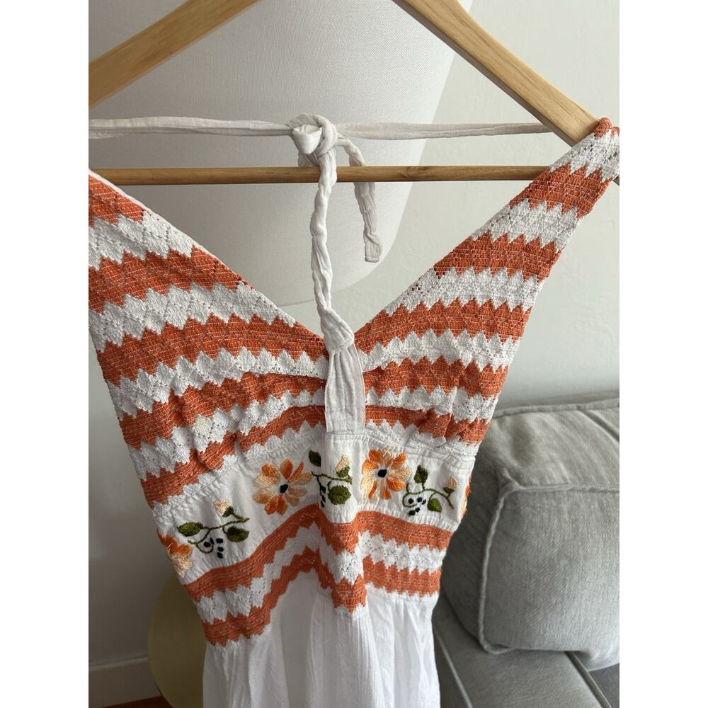 Vtg Handmade Crochet Handkerchief Maxi Dress Halter White Boho Beach 70’s - Picture 3 of 12